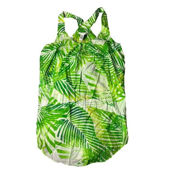 Diane von Furstenberg Women's Green Leaf Print Sleeveless Criss Cross Tank Top - Picture 1 of 6